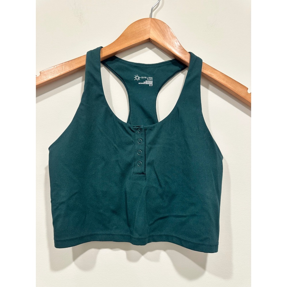 OFFLINE by Aerie Real Me Recharge Henley Sports Bra Forest Green Small